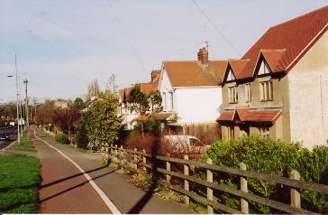 Looking along the east side of Shelford Road from north of the railway bridge, with the cycle path and footpath, the new 57 in foreground. Photo: Andrew Roberts, 26 January 2008.